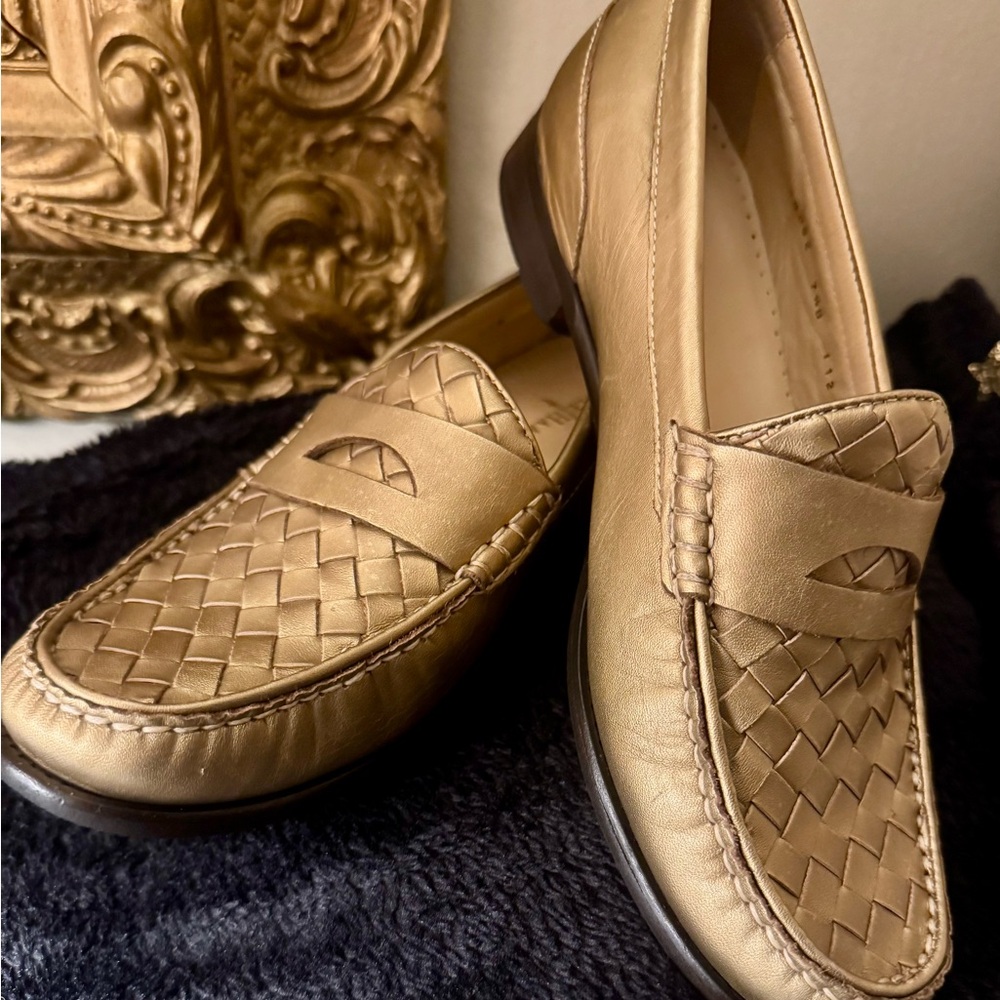 Cole Haan Gold Woven Loafers